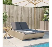 vidaXL Chaise longue double avec coussins – résine tressée beige, inclinable, lit de bronzage