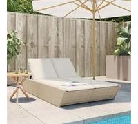 vidaXL Chaise longue double 368183 — résine tressée, inclinable, lit de bronzage, coussins beige