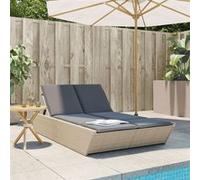 vidaXL Chaise longue double avec coussins – résine tressée beige, inclinable, lit de bronzage