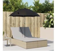 Vidaxl Chaise Longue Double Avec Coussins Et Parasol Beige Poly Rotin