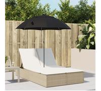 vidaXL Chaise longue double en poly rotin avec coussins et parasol beige