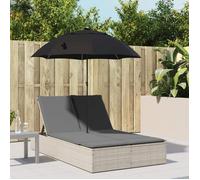 Vidaxl Chaise Longue Double Avec Coussins Et Parasol Gris Clair Rotin