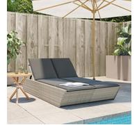 vidaXL Chaise longue double avec coussins gris clair résine tressée, lit de bronzage, chaise longue inclinable, lit de jour d'extérieur