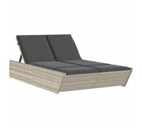 vidaXL Chaise longue double avec coussins gris clair résine tressée, lit de bronzage, chaise longue inclinable, lit de jour d'extérieur