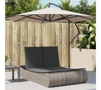 vidaXL Chaise Longue Double avec Coussins Gris résine tressée, transat, lit de Jour d'extérieur, lit de Jour de Jardin, lit de Bronzage