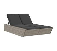 vidaXL Chaise longue double avec coussins gris résine tressée, lit de bronzage, chaise longue inclinable, lit de jour d'extérieur