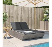vidaXL Chaise longue double avec coussins gris résine tressée, lit de bronzage, chaise longue inclinable, lit de jour d'extérieur