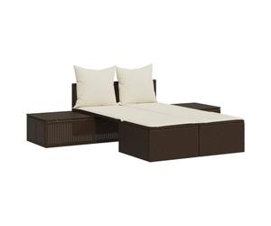vidaXL Chaise Longue Double avec Coussins Marron résine tressée