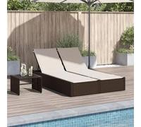 vidaXL Chaise longue double en résine tressée marron avec coussins