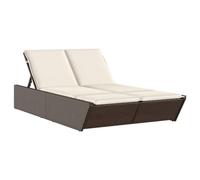 vidaXL Chaise Longue Double avec Coussins Marron résine tressée, lit de Bronzage, Chaise Longue inclinable, lit de Jour d'extérieur