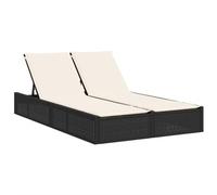 vidaXL Chaise Longue Double avec Coussins Noir résine tressée