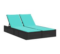 Vidaxl Chaise Longue Double Avec Coussins Noir Résine Tressée