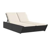 vidaXL Chaise longue double avec coussins noir résine tressée, lit de bronzage, chaise longue inclinable, lit de jour 368179