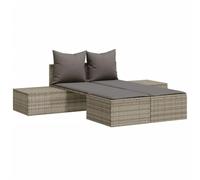 vidaXL Chaise longue double 368391 – avec coussins, résine tressée gris
