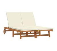 Chaise Longue Double Vidaxl Avec Des Roulettes Et Un Coussin En Bois D'acacia Massif