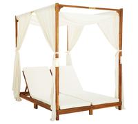 Vidaxl Chaise Longue Double Avec Rideaux Et Coussins Bois D'acacia