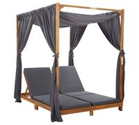 Vidaxl Chaise Longue Double Avec Rideaux Et Coussins Bois D'acacia