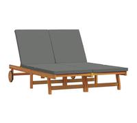 Chaise Longue Double Vidaxl, Avec Roulettes Et Coussin En Bois D'acacia