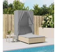 Vidaxl Chaise Longue Double Avec Toit Et Rideaux Beige Résine Tressée