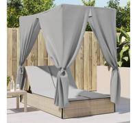 Vidaxl Chaise Longue Double Avec Toit Et Rideaux Beige Résine Tressée