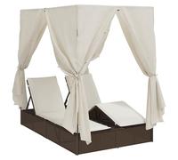 Chaise Longue Double Vidaxl Avec Toit Et Rideaux En Rotin Poly Marron