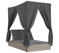 vidaXL Chaise Longue Double avec Toit et Rideaux Gris Clair Poly rotin