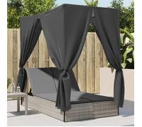 Vidaxl Chaise Longue Double Avec Toit Et Rideaux Gris Clair Poly Rotin