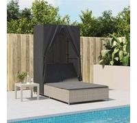 vidaXL – Chaise longue double 368104 – En poly rotin, avec toit et rideaux, gris clair