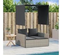 vidaXL Chaise longue double avec toit et rideaux gris clair poly rotin, transat, lit de jour d'extérieur, lit de jour de 4002760 Gris G