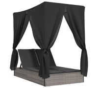 vidaXL Chaise Longue Double avec Toit et Rideaux Gris résine tressée