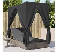 vidaXL Chaise Longue Double avec Toit et Rideaux Gris résine tressée
