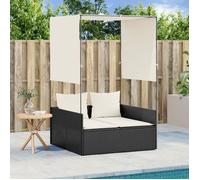 Vidaxl Chaise Longue Double Avec Toit Et Rideaux Noir Résine Tressée