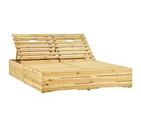 vidaXL Chaise Longue Double Bain de Soleil d'Extérieur Transat de Patio Chaise Longue de Terrasse Plage Jardin Bois de Pin Imprégné de Vert