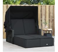 vidaXL Chaise Longue Double et Auvent et Coussins, Bain de Soleil, Transat de Jardin Patio Terrasse Arrière-cour, Noir 365807