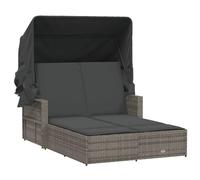 vidaXL Chaise Longue Double et Auvent et Coussins, Bain de Soleil, Transat de Jardin Patio Terrasse Arrière-Cour, Gris Résine Tressée