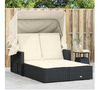 vidaXL Chaise longue double Résine tressée avec auvent et coussins Noir