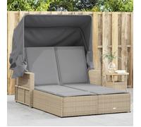 vidaXL Chaise longue double 365811 – Auvent et coussins, Transat bain de soleil, Mélange beige