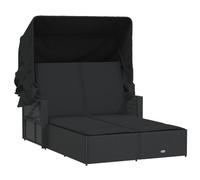 vidaXL Chaise longue double Bain de soleil 365807 avec auvent et coussins Noir
