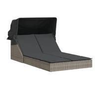 Vidaxl Chaise Longue Double Et Auvent Et Coussins Gris Résine Tressée