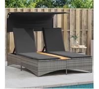 Vidaxl Chaise Longue Double Et Auvent Et Coussins Gris Résine Tressée