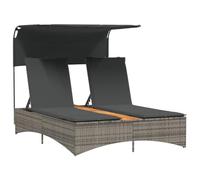 vidaXL Chaise Longue Double et auvent et Coussins Gris résine tressée, lit de Bronzage, Chaise Longue inclinable, lit de Jour d'extérieur