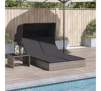 Vidaxl Chaise Longue Double Et Auvent Et Coussins Gris Résine Tressée