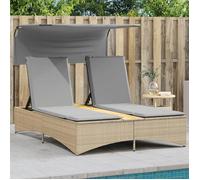 vidaXL Chaise longue double et auvent et coussins mélange beige rotin, lit de bronzage, chaise longue inclinable, lit de 365623