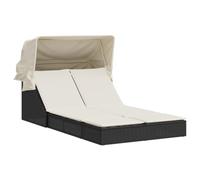 vidaXL Chaise Longue Double et auvent et Coussins Noir résine tressée