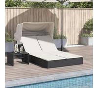 vidaXL Chaise longue double 368637 – résine tressée, auvent et coussins – Noir