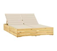 Vidaxl Chaise Longue Double Et Coussins Crème Bois De Pin Imprégné