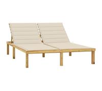 Vidaxl Chaise Longue Double Et Coussins Crème Bois De Pin Imprégné