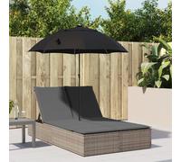 vidaXL Chaise longue double et coussins et parasol gris résine tressée, transat, lit de jour d'extérieur, lit de jour de 368083