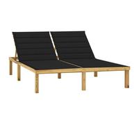 Vidaxl Chaise Longue Double Et Coussins Noir Pin Imprégné Noir