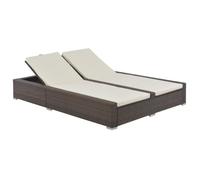 vidaXL Chaise longue double Résine tressée Marron H. 80 L. 202 cm
